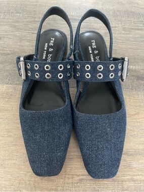 Rag & Bone Astra Denim Slingback Pointed Toe Flats